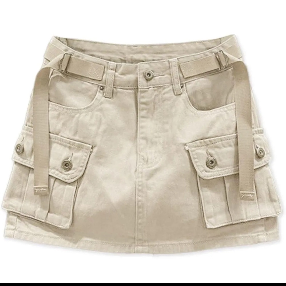 Beige cargo mini skirt